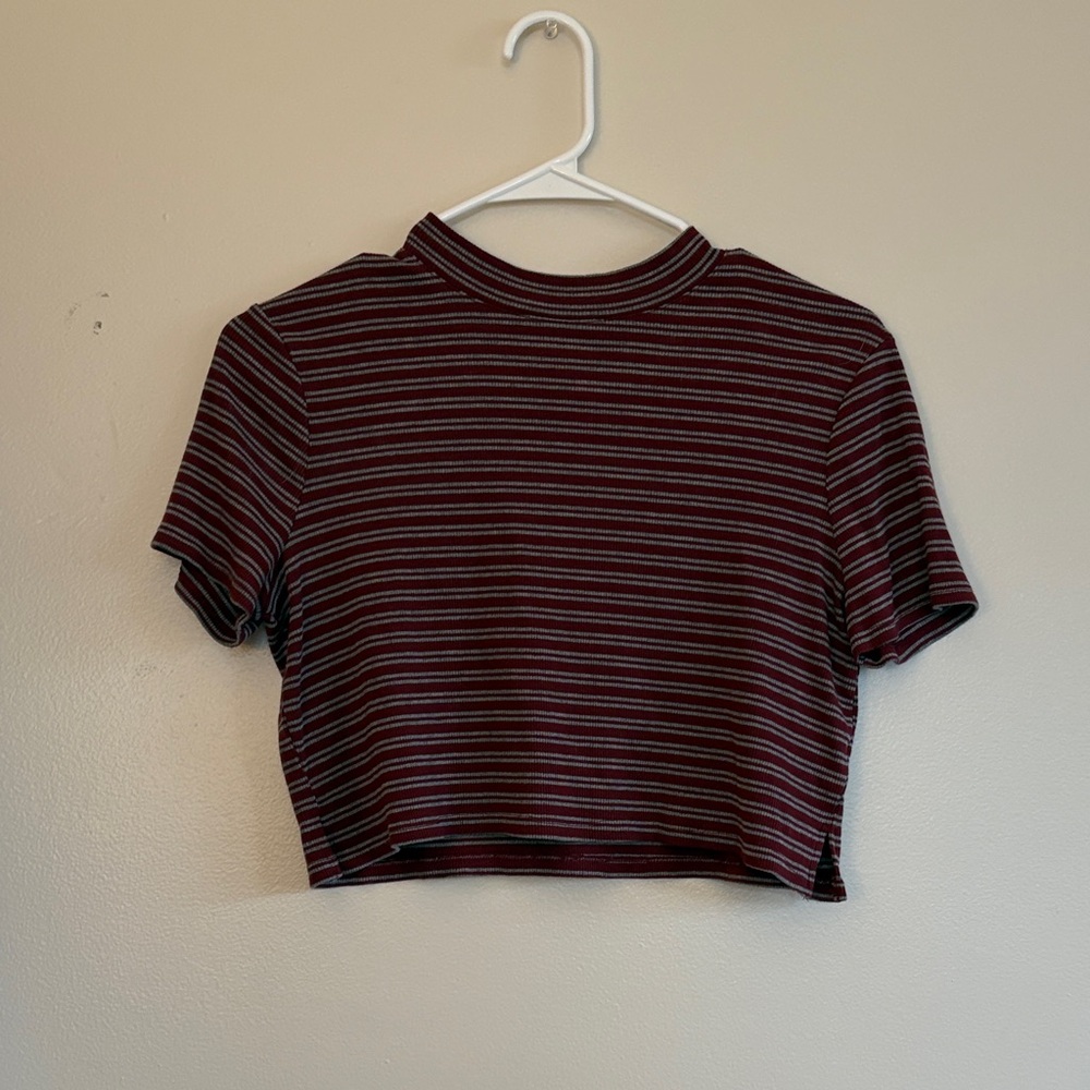 Wild Fable Burgundy and White Striped Tee